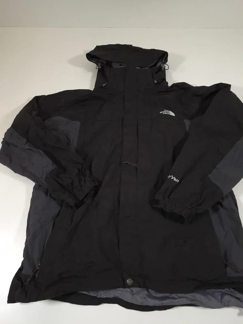 The North Face Jacket Mens L Black HyVent Hooded Waterproof Rain Shell Hiking